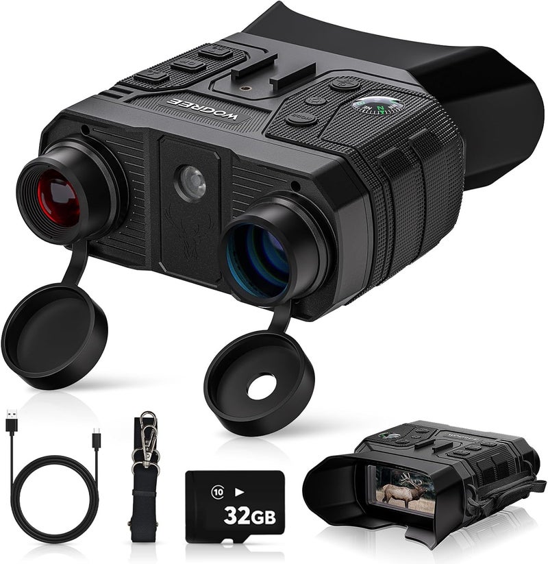 Worgree Night Vision Goggles, 4K Night Vision Binoculars for Adults, 36MP Photo, 5000mAh Rechargeable Battery, 1300FT Range, 8X Digital Zoom, Infrared Vision, 32GB SD, Flashlight & Compass for Camping - Image 1